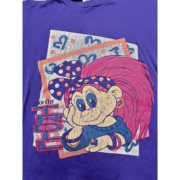 Vintage 80s NORFIN Troll Purple/Pink T-Shirt - Graphic Tee Retro Cartoon - M - Picture 2 of 12
